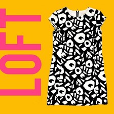 Black/White Tribal Geometric LOFT Shift Dressy  Dress  Sz 0 Petite New SALE!