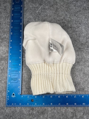 H&M Heart Beanie Toque Youth 1-4Y Ivory Silver Knit Acrylic Poly Sequin Pom - Picture 7 of 9