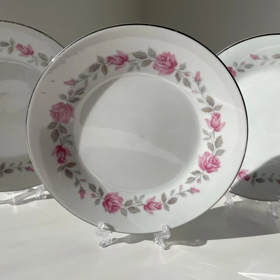 4 x NORITAKE RC Royal Ceramics Japan Carmen Side Plates Pink Roses Platinum Trim - image 2 of 4
