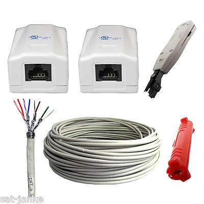 2x Cat.6 Dosen 20m Verlegekabel Netzwerk Kabel LAN Gigabit LSA Anlegewerkzeug C 