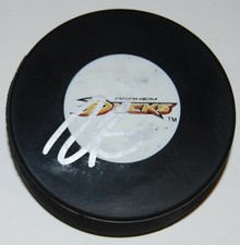 JOHN GIBSON signed (ANAHEIM DUCKS) NHL autographed hockey puck W/COA #1