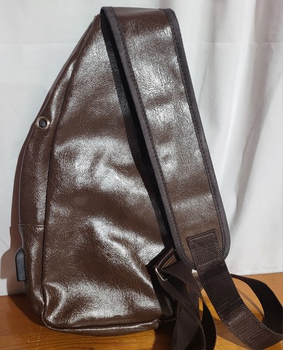 Haodier Men Shoulder Crossbody Sling Bag, Faux Brown Leather with USB Opening - Picture 2 of 10