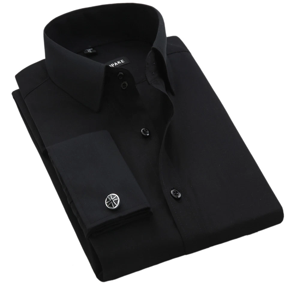 Mens Formal Dress Shirts Long Sleeve French Cuff Free Cufflinks Business Shirts - Image 3 of 4