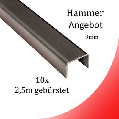 10x Edelstahl U Profil Abdeckprofil Kantblech Bordüre V2A L250cm B15mm gebürstet