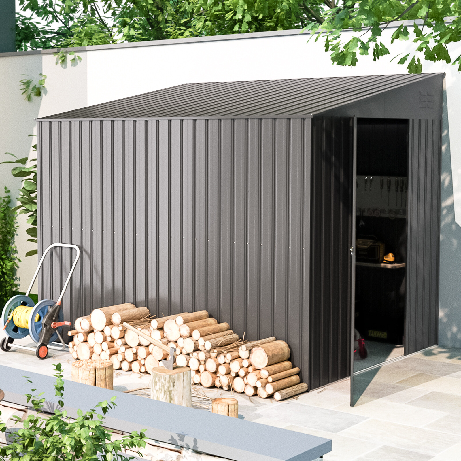 AECOJOY Lean to Storage Shed 6' x 8' Small Metal Side Door Shed Storage Cabinet