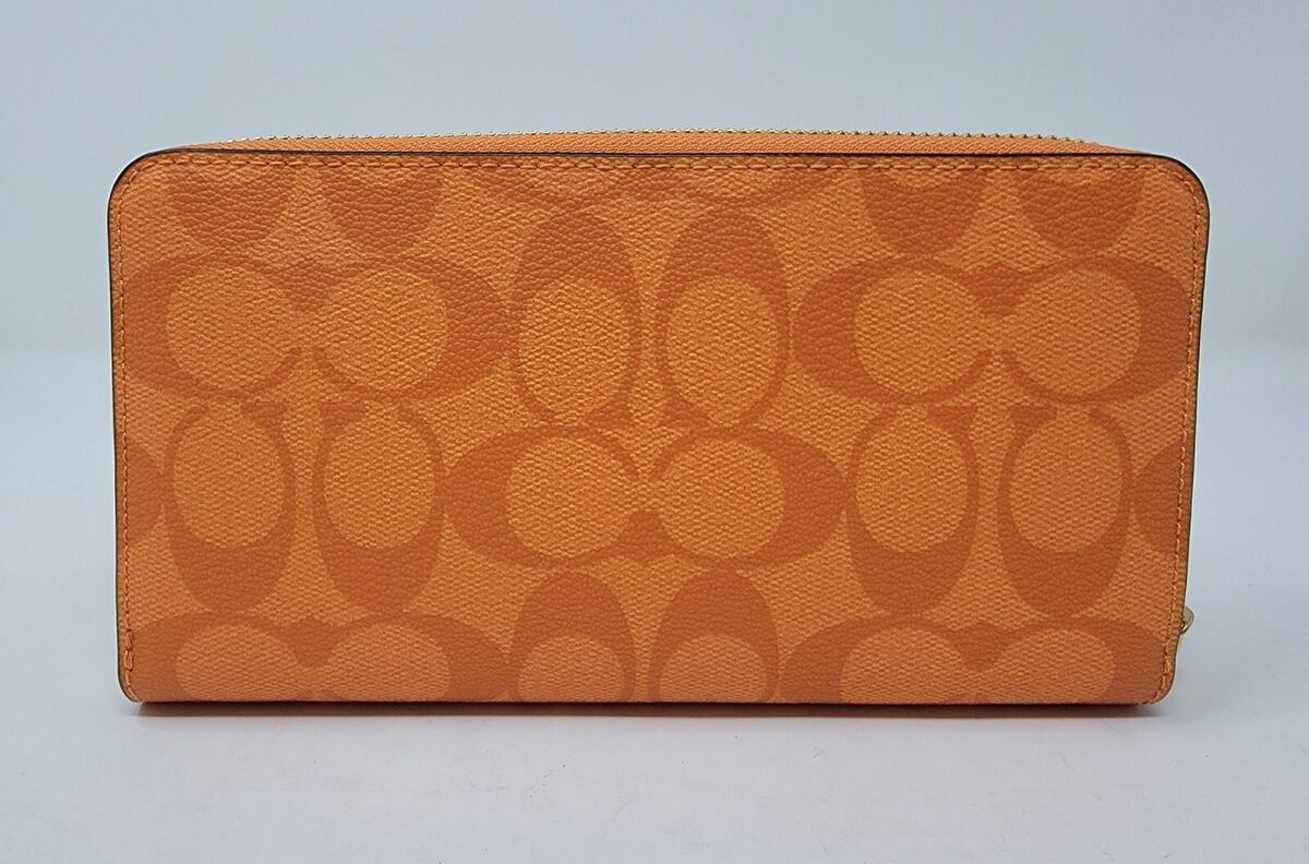 Coach Light Orange Signature Canvas Long Zip Around Wallet Coach Light Orange Signature Canvas Long Zip Around Wallet