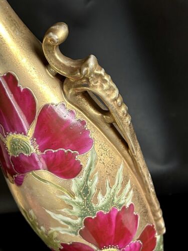 Tall Antique Nippon Vase Art Nouveau Double Handles Japan Gilt Flowers 17” - Picture 17 of 24