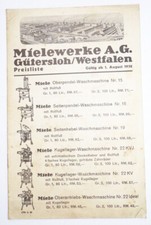 Miele Werke Gütersloh Preisliste 1938 Waschmaschine Prospekt