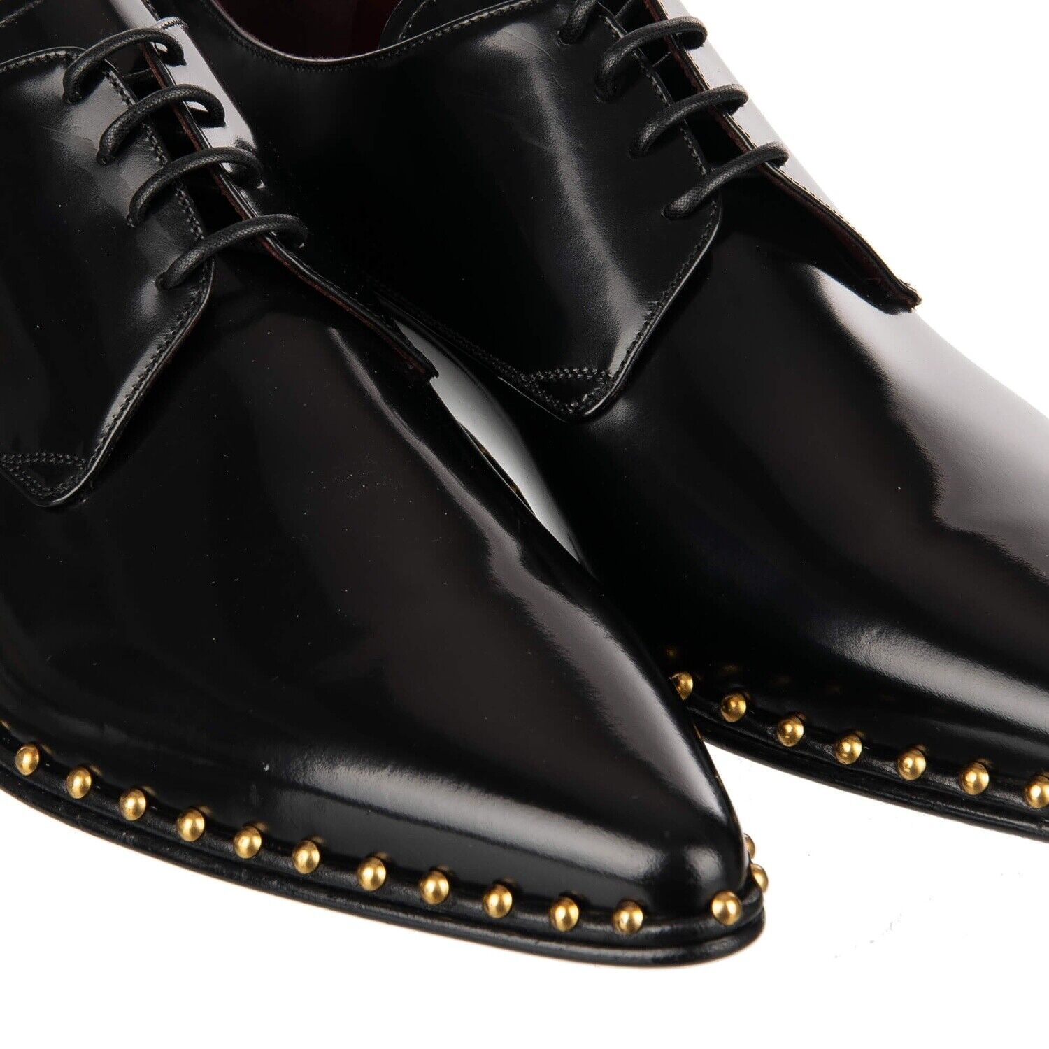 DOLCE & GABBANA Studded Patent Leather Derby Shoes MILLENNIALS Black 11046