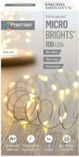 Premier 100 LED Multi-Action Battery Operated Pin Wire Lights Timer WARM WHITE