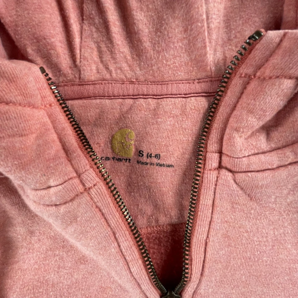 Carhartt Hoodie Pullover Girls Small 4-6 Half Zip Fleece Lined Kangaroo Pocket - Image 2 of 4