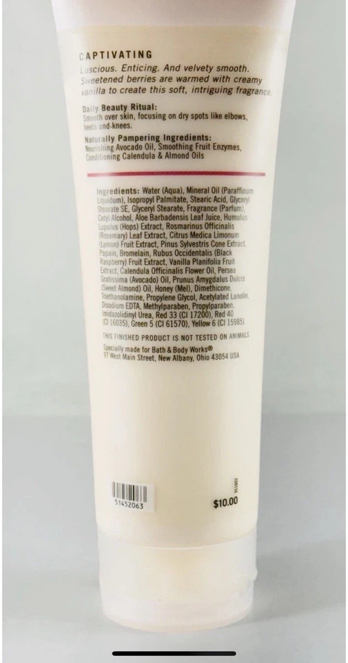 ¡Nuevo y raro! Crema corporal Bath & Body Works Pleasures frambuesa negra vainilla 8 OZ Foto 2 de 2