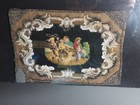 19th C Art Children Playing Marcasite Needlework Beaded 12 3/4" x 9 1/4"