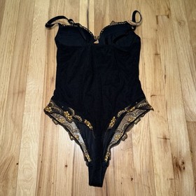 Lise Charmel Lace Underwire Thong Lingerie Bodysuit Teddy Black Gold US 34
