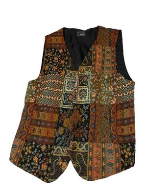 Vintage Lizwear Kooky Multi Pattern Patchwork Tapestry Vest 90s Whimsical Boho