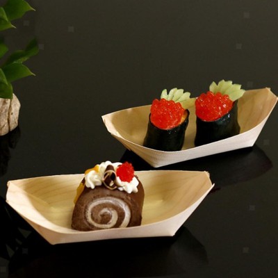 100pcs Pine Holzboot Lebensmittel Servierschale Salat Sushi Bowl Catering Bowl