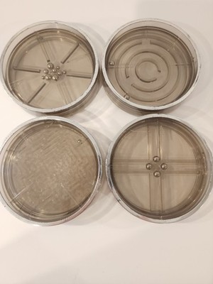 Rare VTG Puzzle Coaster 4 Pc Set Plastic Interactive Labyrinth Design Game Room