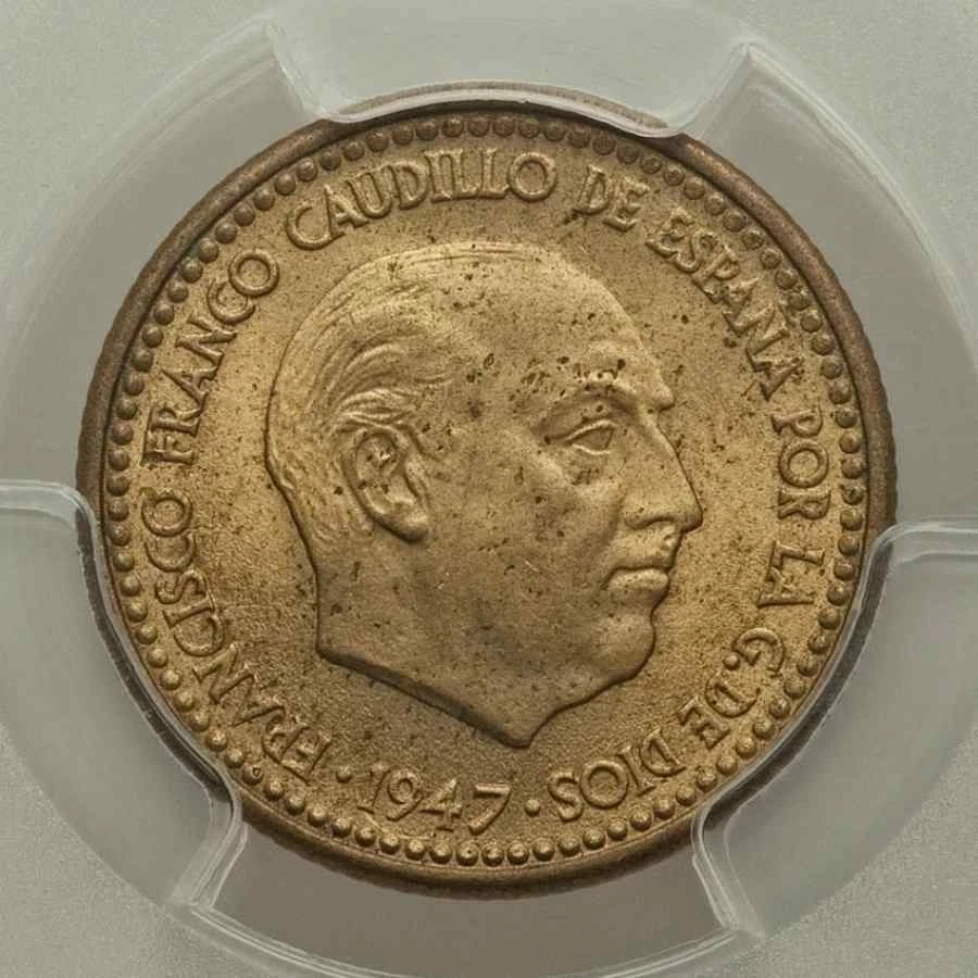 1947 Spain Aluminum-Bronze Coin 1 Peseta Francisco Franco Facing Right PCGS MS64 - Image 2 of 3