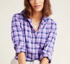 Grayson The Hero Buttondown Purple Plaid Organic Cotton Blouse Size 3 Medium