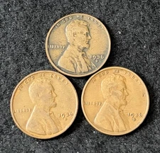 1936 D (3 Coins) Lincoln Wheat Pennies- Free Shipping