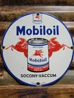 VINTAGE MOBIL PORCELAIN SIGN OLD MOBILOIL GAS PUMP PLATE SERVICE GARAGE 1942