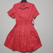 Vince Camuto Shirt Dress Size 8 Fit Medium Pop Color Short Sleeves Pockets New