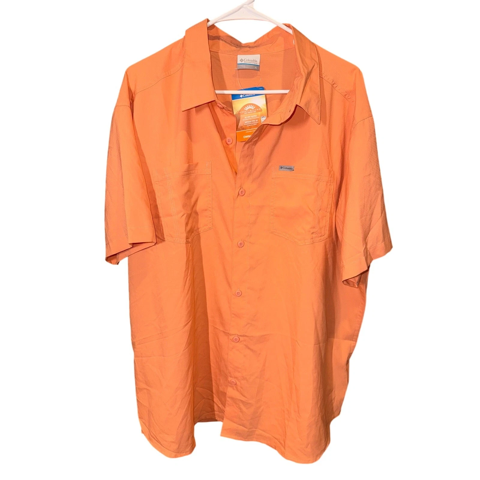 Columbia Orange Omni Shade Sun Protection Short Sleeve Button Up Shirt Size XL