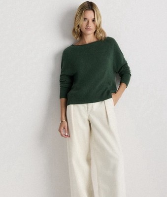 Quince 100% Mongolian Cashmere Forest Floor Green Boatneck Sweater Size XS  