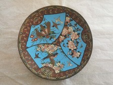 Ancienne assiette murale 30 cm émail cloisonné Japon - Décor oiseaux et fleurs