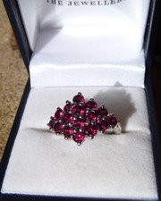 Stunning Sterling Silver Art Deco Style Garnet Cluster Cocktail Ring Size M/6.5