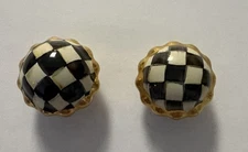 2 Mackenzie Childs Ceramic Courtly Check Knobs Cabinet Pulls 1.75”