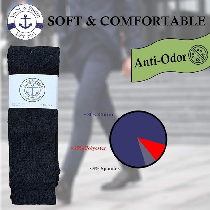 72 PK Men's  Premium Cotton King Size Extra Long Black Tube Socks-9-15 image 6