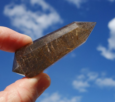#ad SMOKY CITRINE Rutile Quartz Crystal Point VOGEL Style DT Rutilated Wand A101 $118.00
