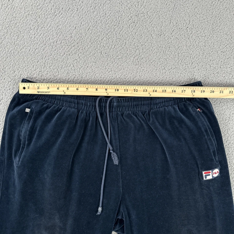 De Colección Fila Pantalones Sueltos de Terciopelo Hombres 3XL Azul Marino Tobillo Cremallera Bolsillos Bordados Y2K Foto 4 de 4