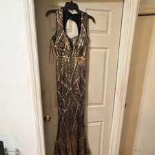 gold black sequin geometric sleeveless keyhole long gown maxi dress stretch