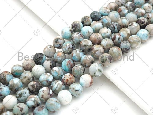 Perles rondes lisses lisses naturelles de qualité Larimar, 6 mm/8 mm/10 mm multicolore Larrimar, - Photo 1/5