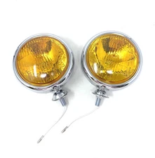 5” Vintage Amber Lens Fog Lights W/ Crest 12V, 35 Watts, Pair. all Classics VMD