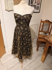 Vintage 1950s Robert Dorman Black & Gold Lace Strapless Evening Prom Dress Small