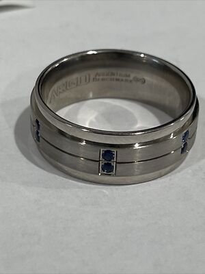 Benchmark 925 ARGO Argentium band ring with blue sapphire stones size 11  10.5G 