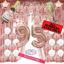 95th Birthday Rose Gold Decorations - 40" Number Balloons, Foil Curtains  More