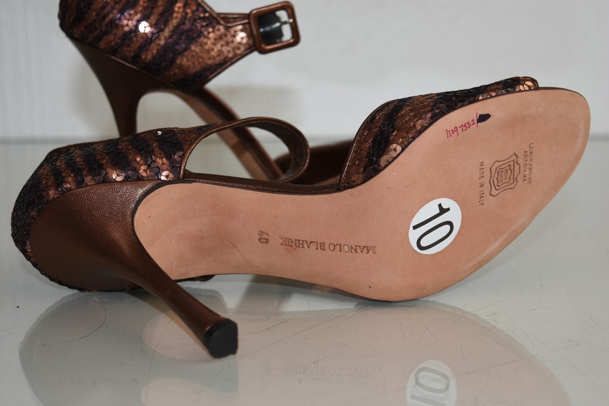 New Manolo Blahnik Caldo Bronze Sequin Animal Print Mary Jane