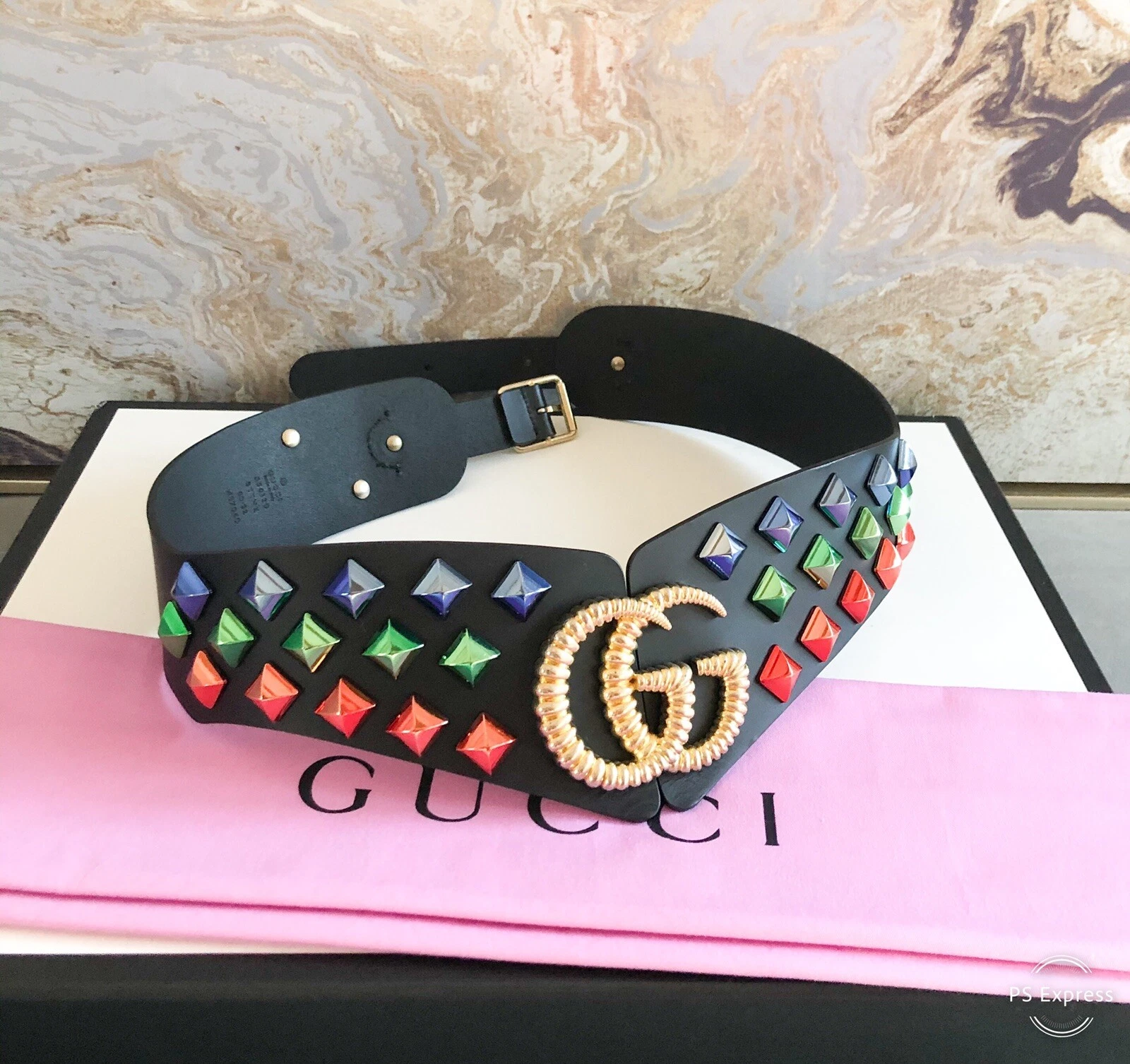 Grande ceinture cloutée cristal multicolore Gucci Double GG