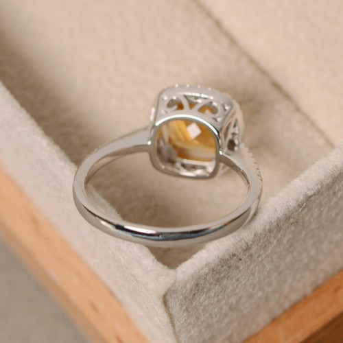 Citrine wedding ring Sterling Silver ring round cut ring halo ring bridal ring - Picture 5 of 5