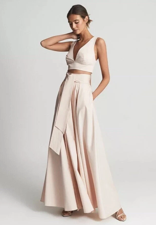 REISS Gigi Cotton Blend Maxi Skirt in Nude/Neutral
Opens in a new window or tab