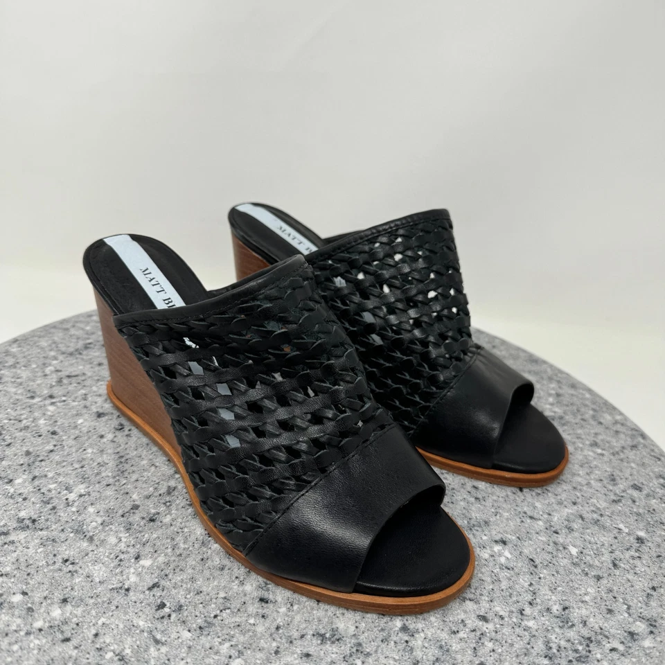 Matt Bernson 凉鞋女式 6 坡黑色皮革编织懒人鞋 — 第 3/4 张图片