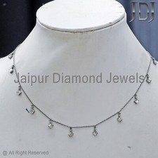 Natural Baguette Diamond 925 Sterling Silver 18 inch Chain Necklace Women Gift
