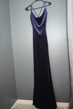 Windsor Womens Navy Blue Glitter Strappy Maxi Velvet Slit Leg Dress Size Medium