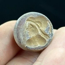 Genuine Ancient Roman Agate Seal Bead With Emperor Intaglio