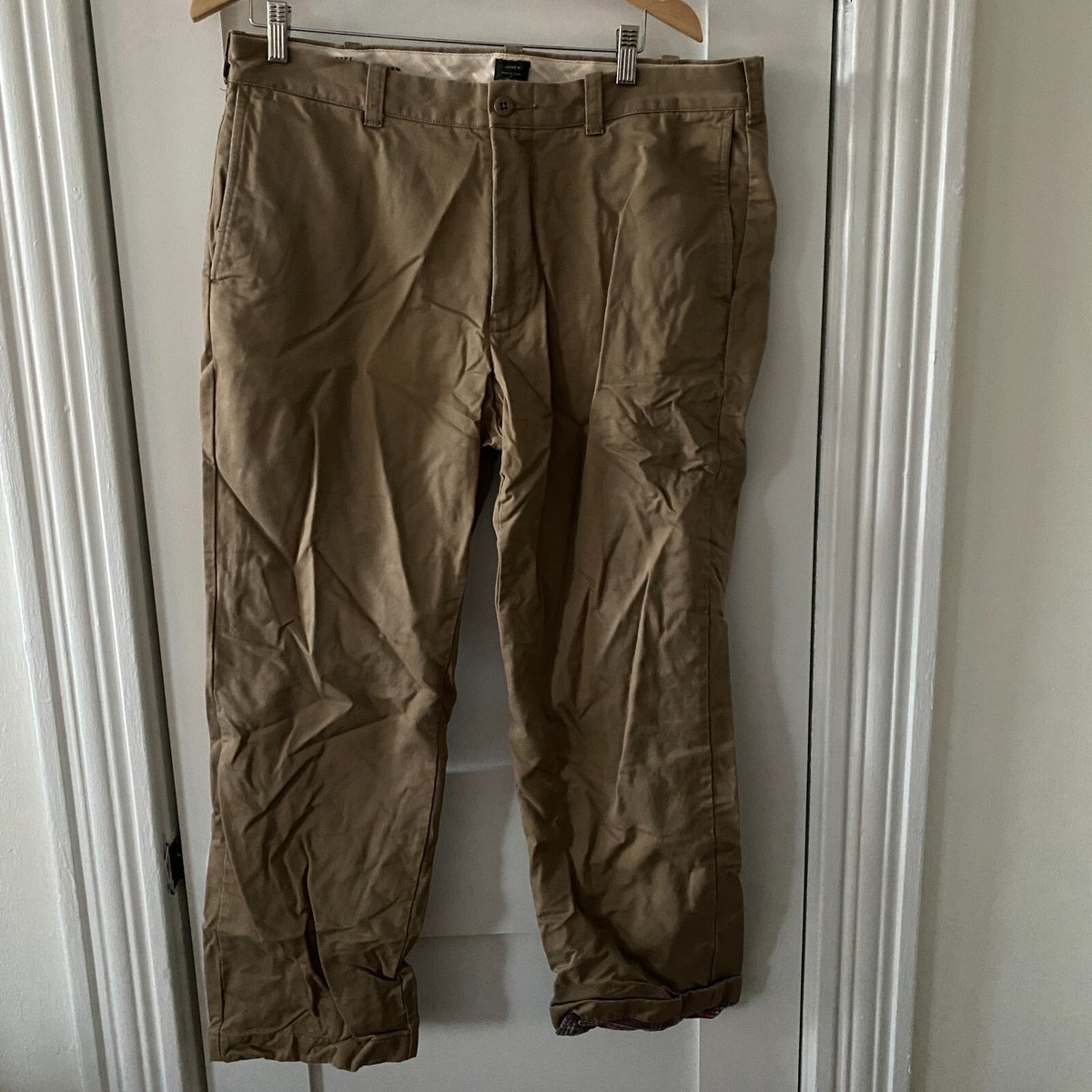 J.Crew Flannel Lined Barracks Men's Brown Pants Cotton Regular Fit 35W 30L  77388 | eBay