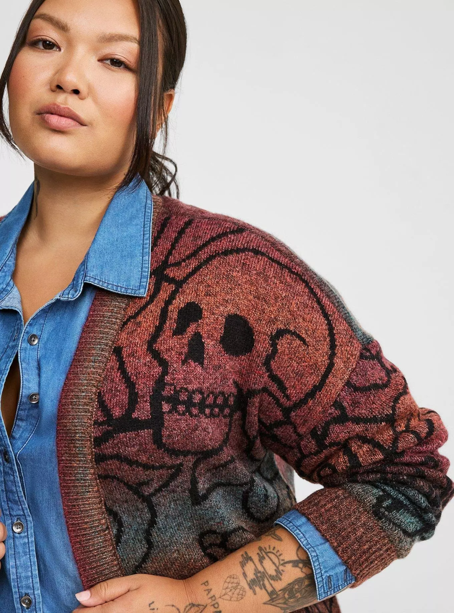 Torrid Space Dye Oversize Open Front Skull Cardigan Orange Torrid Space Dye Oversize Open Front Skull Cardigan Orange